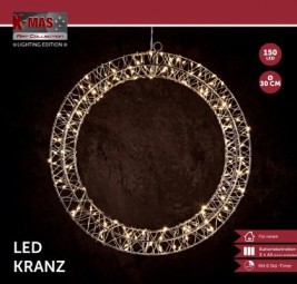 W Kranz 150 LED Ø 30 cm mit Timer, batterieb.